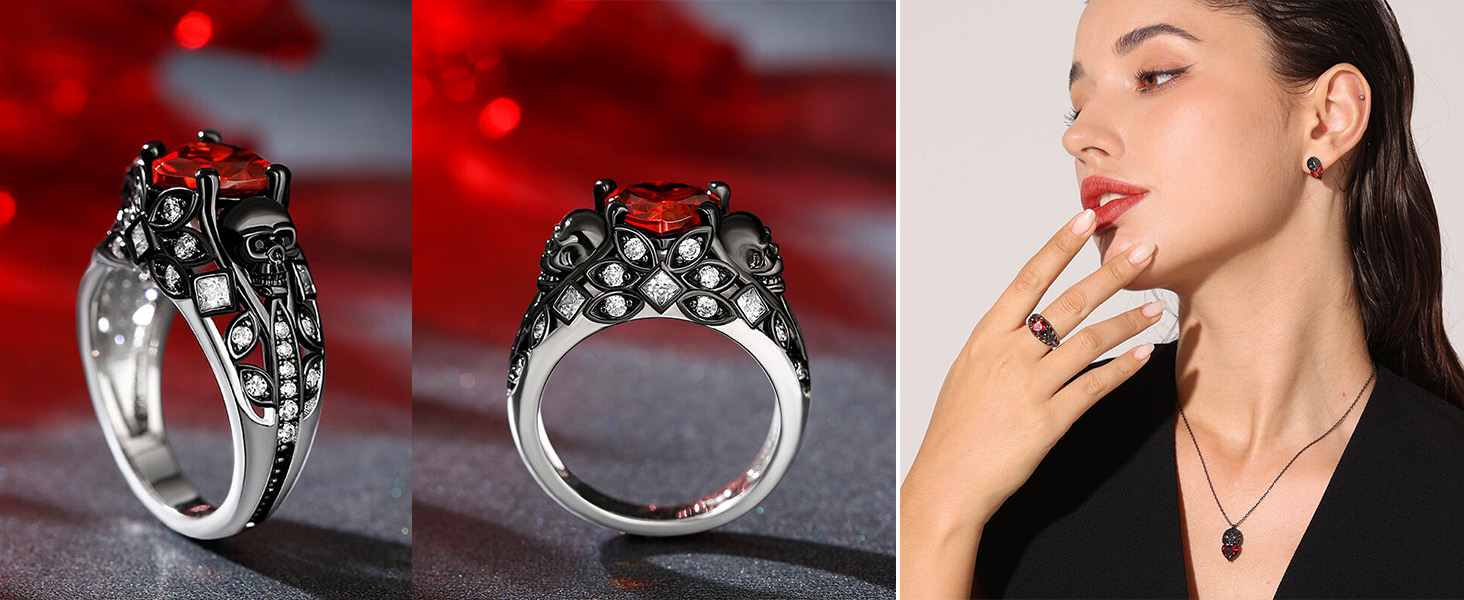 Skull Design Heart Cut Sterling Silver Ring