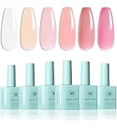 MIRAGE LAYON Gel Nail Polish Kit with UV Light 6 Colors Nude Pink White Jelly Gel Polish Set Soak...