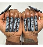 IMSOHOT Halloween Press on Nails Long Square Fake Nails Grey Ombre Matte Acrylic False Nails with...