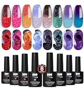 YTD Likomey Color Changing Gel Nail Polish Set,8 Colors Shimmer Brocade Glitter Mood Temperature ...