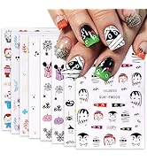 Halloween Nail Art Stickers 8 Sheets Cute Ghost Pumpkin 3D Self-Adhesive Nail Decals Q-Version Ho...