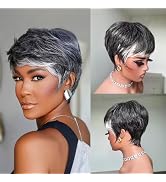 PurpleSexy Chic Short Wigs for Women Short Layered Pixie Cut Human Hair Wigs With Bangs Salt and ...