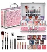 Color Nymph Starter Makeup Kit for Tweens Girls, Train Case for Women Full Kit with Eye Shadow, L...