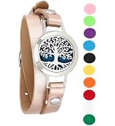 Aromatherapy Essential Oil Diffuser Bracelet,Tree of Life Pattern Stainless Steel Locket Leather ...