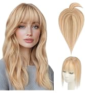 Hairro Human Hair Topper with Wispy Bangs, Clips on 360° 3D Cover Real Hairpieces Lightweight, 2....