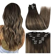 Full Shine Clip in Hair Extensions Human Hair Balayage Color 2 Darkest Brown to 8 Ash Brown Highl...