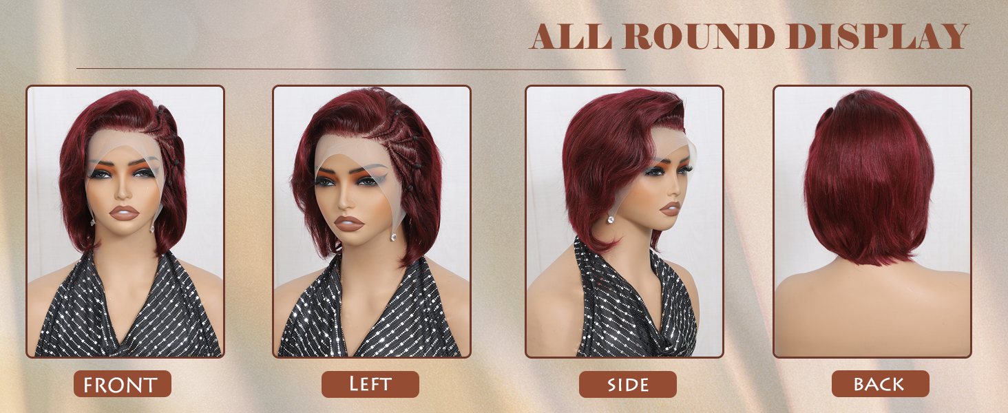 Pixie Cut Lace Wig Human Hair 99J Red Short Bob Wigs For Black Women Straight Glueless Wig