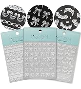 CESTSIREN White Bow Lace Nail Art Stickers 5D Embossed Pearl Nail Decals for Nail Art Design Self...