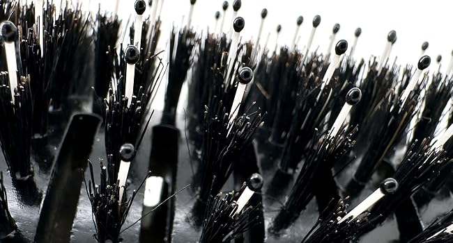 hair brush bristles close up