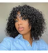 Short Curly Wig Human Hair Wigs for Black Women Human Hair Glueless Curly Wig with Bangs Brazilia...