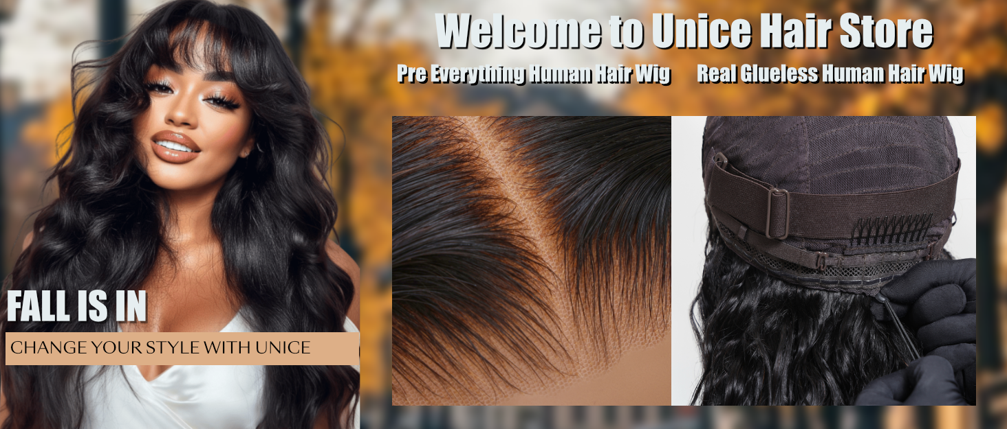 unice glueless wigs human hair pr eplucked pre cut glueless beginner friendly wear go with bangs