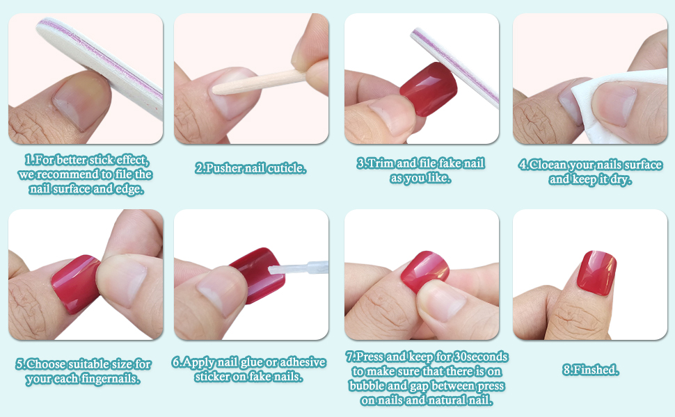 red press on nails short square fake nails black glue on nails artificial fingernails
