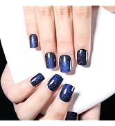 Stbisen Dark Blue Press on Nails Short, Cat Eye Press on Nails Square, Fashion Gel Fake Nails, Re...