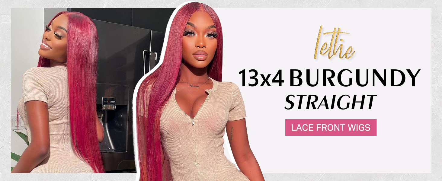 13x4 Burgundy Straight Lace Front Wigs