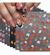 8 Sheets Halloween Nail Art Stickers Cute Ghost Pumpkin 3D Self-Adhesive Nail Decals Spider Web B...