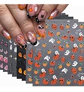 8 Sheets Halloween Nail Art Stickers Cute Ghost Pumpkin 3D Self-Adhesive Nail Decals Spider Web B...