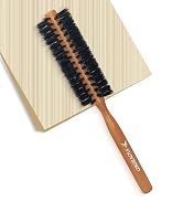 100% Boar Bristle Round Brush for Hair Styling - Adds Volume During Blow-Drying, Enhances Shine A...