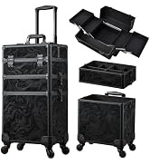 FRENESSA 3 in 1 Rolling Makeup Train Case Professional Cosmetic Trolley Large Storage with Keys S...