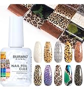 BURANO Nail Art Nail Foil Glue Gel, o.5 oz with 10PCS Foil Stickers Set Nail Foil Glue for Nails ...