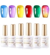 Gellen Jelly Gel Nail Polish Set 6 Colors Neon Jelly Gel Polish Green Yellow Red Blue Purple Crys...