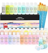 Caliart Acrylic Paint Set with 12 Brushes, 36 Pastel Colors (59ml, 2oz) Art Craft Paint for Artis...