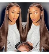 26Inch Chocolate Brown Glueless Wigs Human Hair Pre Plucked Pre Cut 13x4 Wear and Go Glueless Wig...