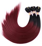 3 Bundles Synthetic Hair Weave Silky Straight Hair 16 18 20 Inches Two Tone Ombre Wine Red Burgun...