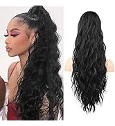 Flufymooz Ponytail Extension, 26 Inch Drawstring Ponytail Hair Extensions for Women， Long Curly W...