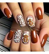 24Pcs Brown Square Press on Nails Christmas Press on Nails Short Fake Nails Cute Christmas False ...