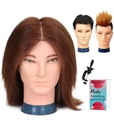Male Mannequin Head with Human Hair 14'' Barber Mannequin Head Practice Male Haircut 100% Manikin...