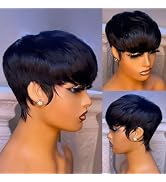 FREEKWEEN Short bob wig for black women Pixie Cut Wig Human Hair Short Bob layered Natural Black ...