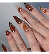 24 Pcs Brown Press on Nails Short Almond - YIHONGYAN Spring Fake Nails Press ons Nail Tips Acryli...