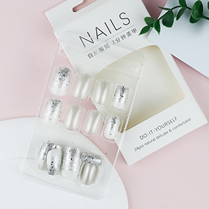 Square Fake Nails Matte Press on Nails with Glitter Pearl Medium Pink False Nails 