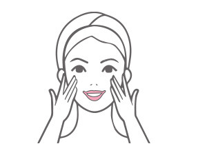 Vector of lady massaging her face using hemp seed carrier oil for skincare