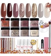 AZUREBEAUTY 30Pcs Dip Powder Nail Kit Starter with Nail Sticks, 8 Colors Fall Winter Nude Brown G...