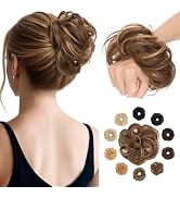 Hairro Human Hair Messy Bun, 100% Real Ponytail Hair Scrunchies, Natural Curly Chignon Fluffy Don...