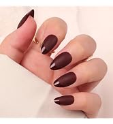 Artquee Burgundy Almond Press on Nails Short Fake Nails with Glossy French Tips in a Matte Finish...