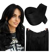 RUNATURE Black Wire Hair Extensions Human Hair 20 Inch 100g Jet Black Hair Extensions Invisible W...