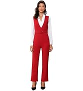 Allegra K Women's Work Jumpsuit Formal Office High Waisted Belted Sleeveless Dressy Rompers