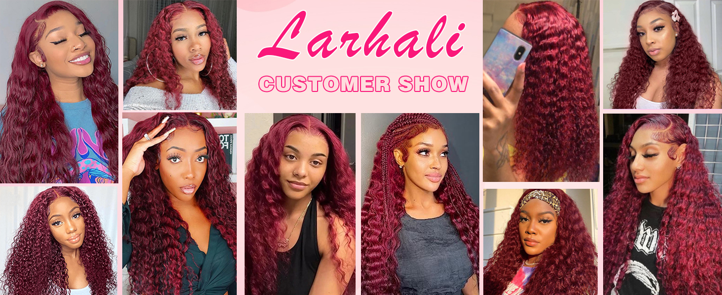 Larhali 99J HD Lace Front Wigs Human Hair Pre Plucked 180% Density