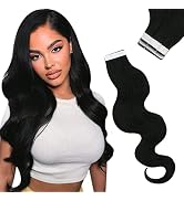 Sunny Wavy Tape in Hair Extensions Black #1B Body Wave Human Hair Tape in Extensions Black Wavy H...