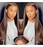 26Inch Chocolate Brown Glueless Wigs Human Hair Pre Plucked Pre Cut 13x4 Wear and Go Glueless Wig...