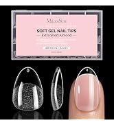 MelodySusie Extra Short Almond Nail Tips - 600Pcs Clear Acrylic, Half Matte Full Cover Press on N...