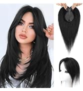 Flufymooz 100% Real Human Hair Toppers for Women, 10 Inch Clip in Human Hair Topper for Thinning ...