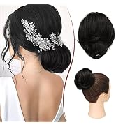 RUWISS Long Thin Straight Tousled Updo Bun Real Human Hair Elegant Hair Pieces Hair Bun Long Scru...