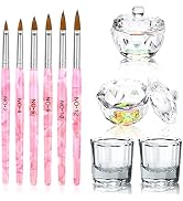 Acrylic Nail Brush Dappen Dish Set, 6PCS Nail Art Pen and 4PCS Crystal Dappen Dish for Acrylic Na...