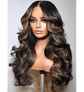 KLAIYI 13x4 Pre Everything Lace Front Chocolate Brown With Highlights Loose Body Wave Wig Human H...