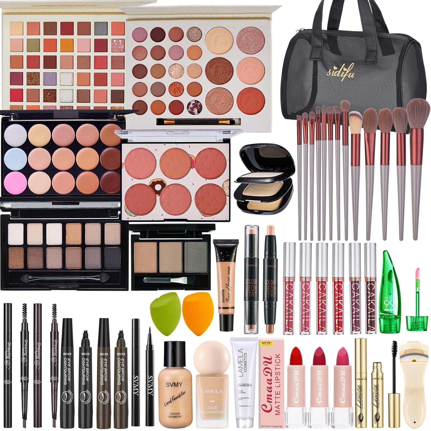 10 Piece All-in-One Makeup Kit for Women: Eyeshadow, Foundation, Powder, Lip Gloss