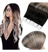 Full Shine Tape in Hair Extensions Human Hair 20 Inch Hair Extensions for Women Natural Black Fad...
