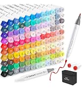 Caliart 121 Colors Brush & Fine Alcohol Markers for Adult Coloring Book, Dual Tip Artist Sketch A...